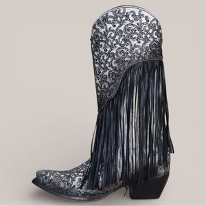 CORRAL Overlay and Embroidery Fringed Western Boot C3877